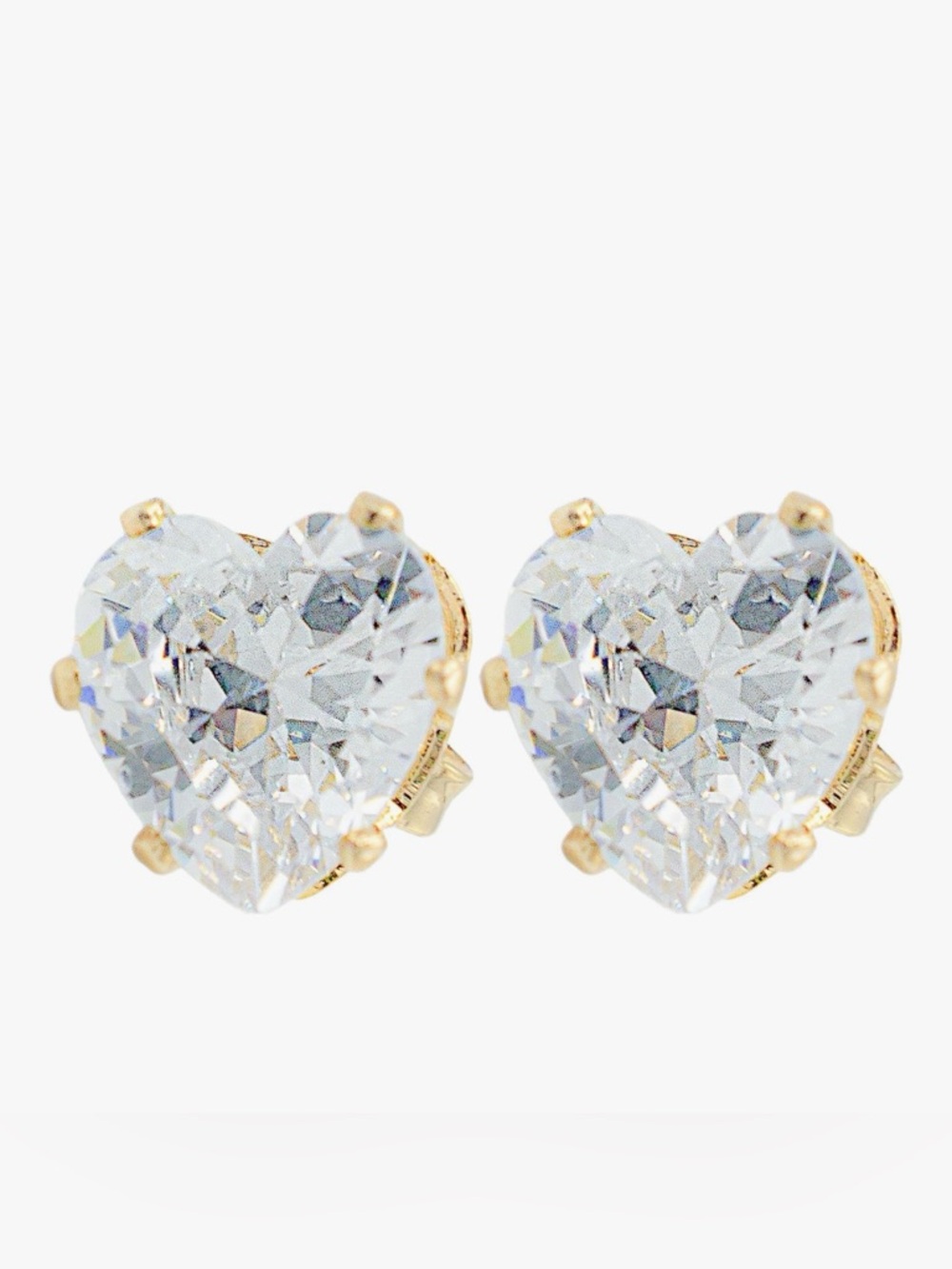 CZ Heart Stud Earrings 18K Gold Filled Shiny Minimalist Love